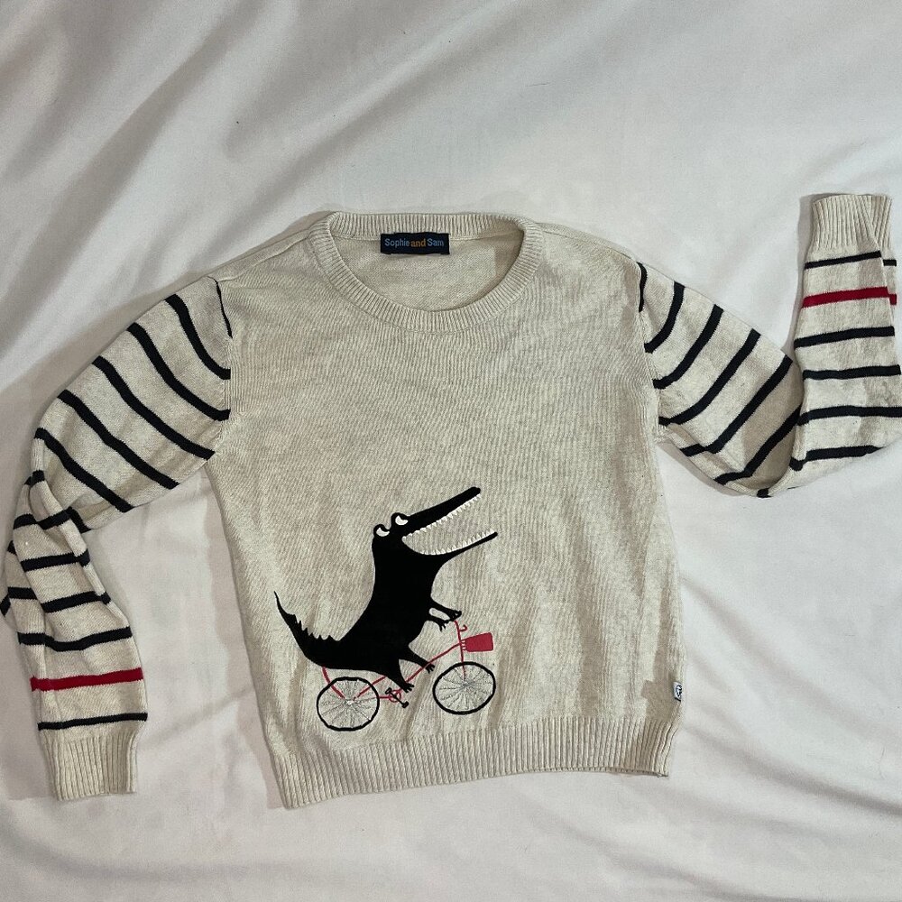 Sophie and Sam Kids Sweater Size 7/8 (XL) Alligator Bicycle Stripes
